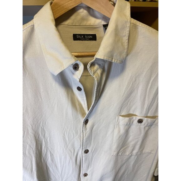 Silk Icon Mens Cream Button Down Short Sleeved Silk Shirt Sz 2XL - Picture 4 of 9